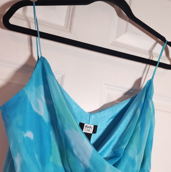 Studio 1940 Blue Green Layered Sleevless Knee Length Dress Size 12 - Picture 2 of 6